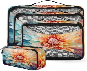 4 Set Packing Cubes for Suitcases, Travel Essentials for Carry on Luggage, Watercolor Flower Suitcase Organizers for Clothes Shoes Toiletries Travel Accessories in 4 Sizes - Mystical Flower