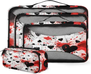 4 Set Packing Cubes for Suitcases, Travel Essentials for Carry on Luggage, Watercolor Heart Suitcase Organizers for Clothes Shoes Toiletries Travel Accessories in 4 Sizes - Colorful Heart