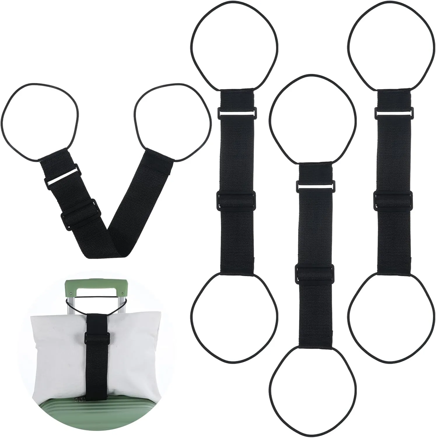4PCS Luggage Straps to Connect Two Suitcases, Stretchable Luggage Straps, Metal Buckle Suitcase Strap Add a Bag Bungees Adjustable Attachment Accessories Belts Spinner Carryon Travel Airport(Black)