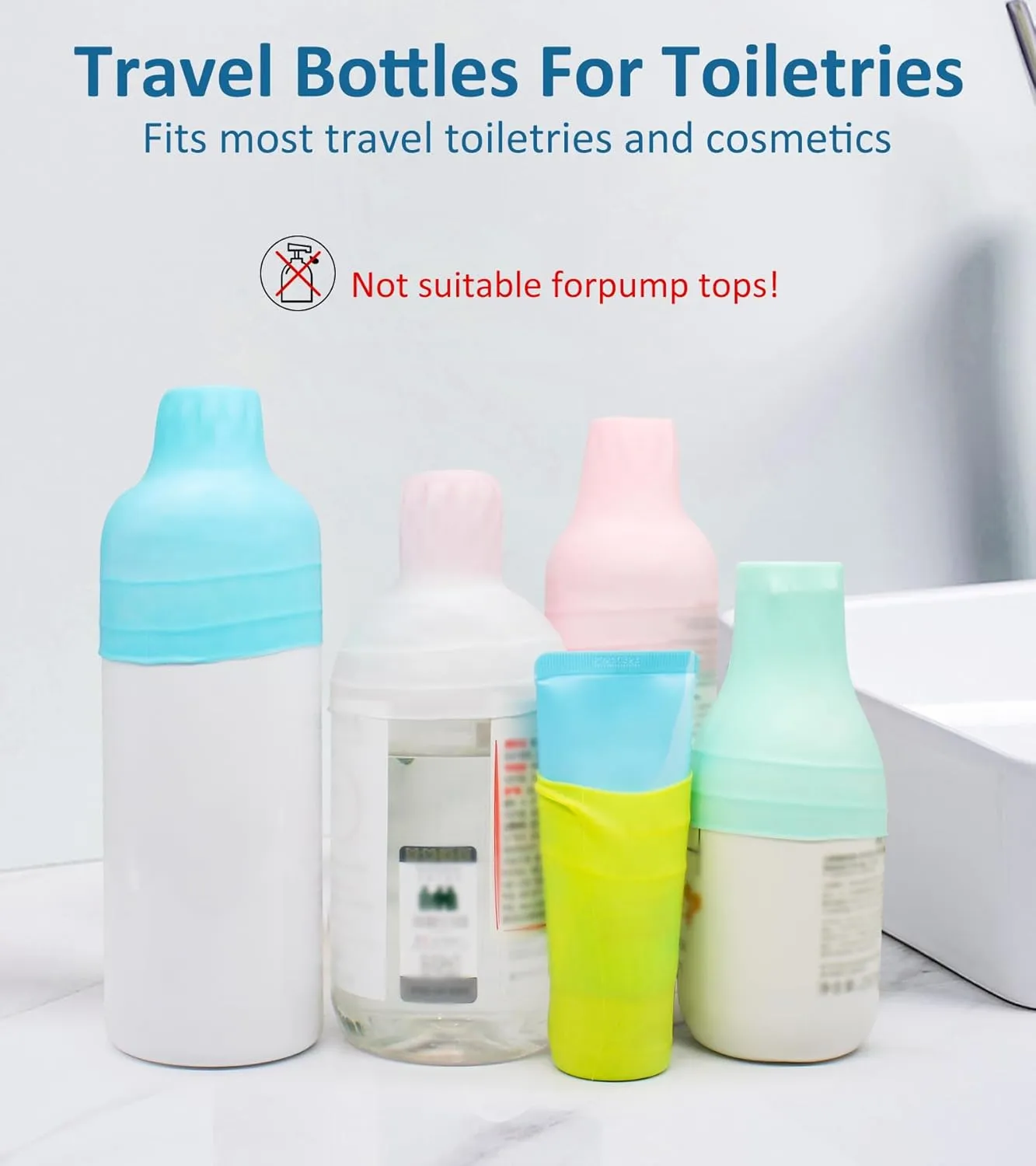 5 Pack Travel Essentials Accessories Silicone Bottle Covers, Cruise Essentials, Beach Vacation Essentials for Women Men, Elastic Sleeves for Leak Proofing, Fit Travel Size Bottles Toiletries
