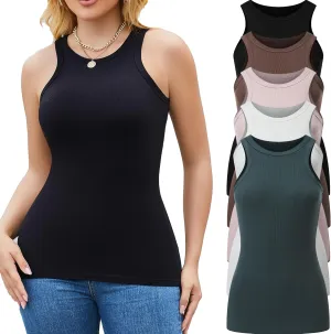 5 Pack Womens Tank Tops Crew Neck Sleeveless Racerback Summer Basic Fitted Womens Tops