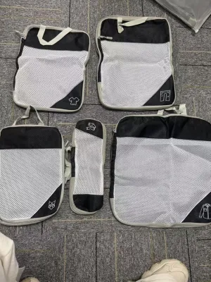 5 Set Compression Packing Cubes for Suitcases, Luggage Packing Organizers Mesh Bag for Road Trip Travel Accessories (Black)