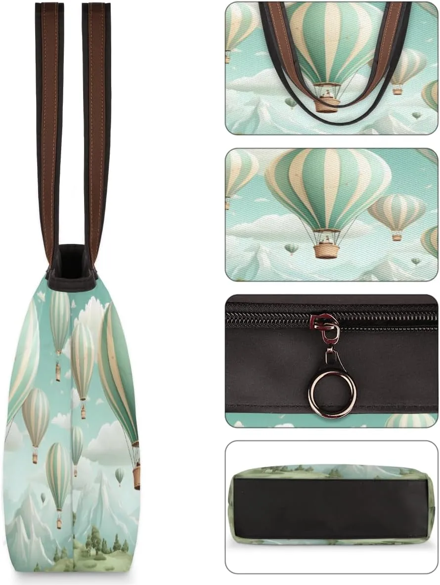 Abstract Geometric Stripe Tote Bag with Zipper 15 Inch Canvas Tote Bag for Women Shoulder Handbag