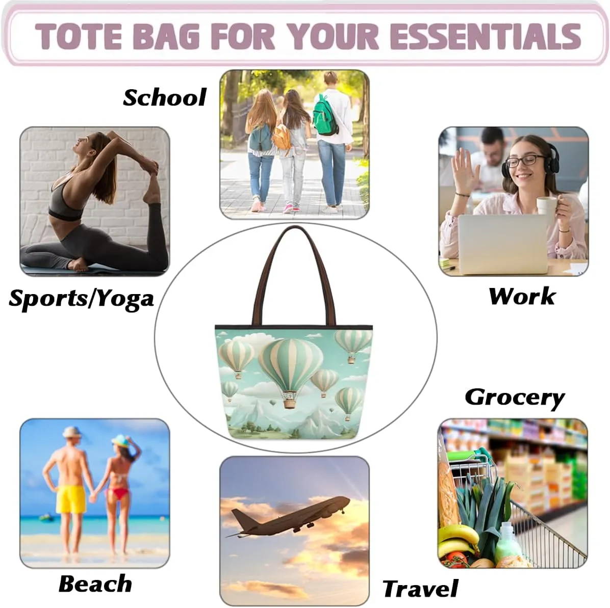 Abstract Geometric Stripe Tote Bag with Zipper 15 Inch Canvas Tote Bag for Women Shoulder Handbag