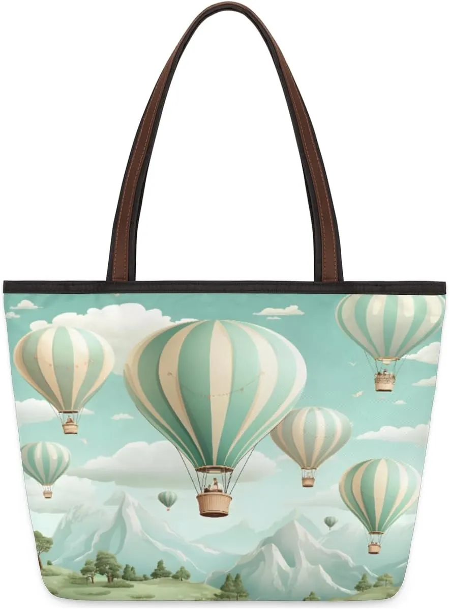 Abstract Geometric Stripe Tote Bag with Zipper 15 Inch Canvas Tote Bag for Women Shoulder Handbag