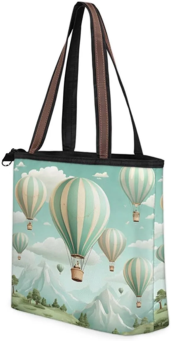 Abstract Geometric Stripe Tote Bag with Zipper 15 Inch Canvas Tote Bag for Women Shoulder Handbag