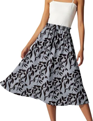 ADHOWBEW Boho Skirts for Women Cute Beach Plus Size Ruffle Trendy A Line Midi Length High Waisted Casual Flowy Spring Skirts