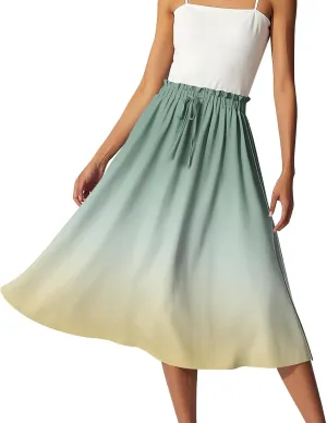 ADHOWBEW Long Skirts for Women A Line Midi Length Ruffle Plus Size Trendy High Waisted Cute Casual Flowy Beach Spring Skirts