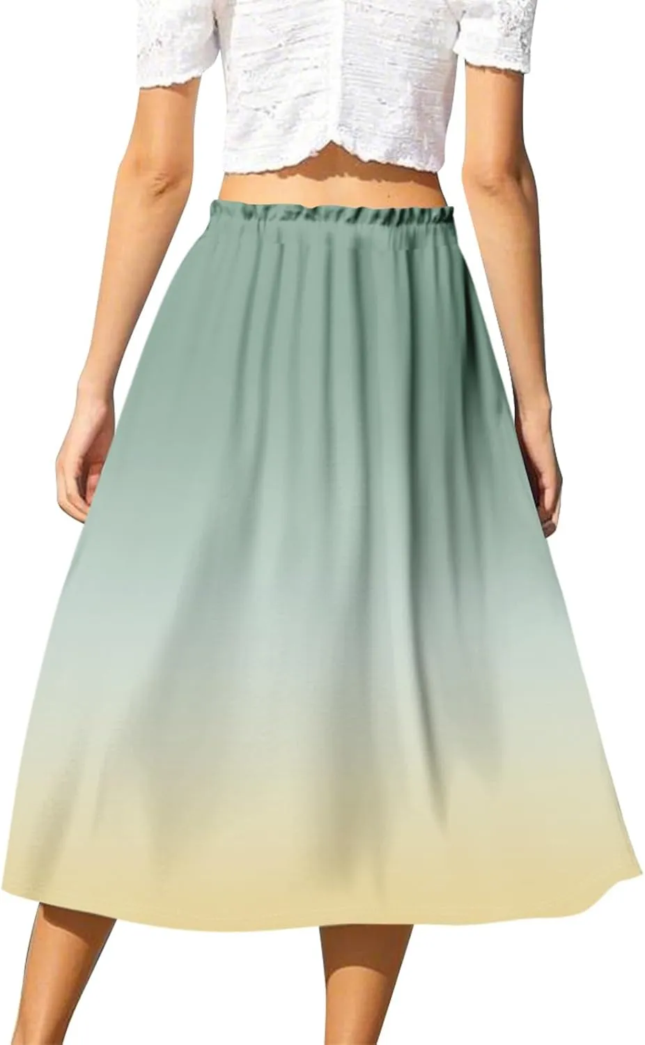ADHOWBEW Long Skirts for Women A Line Midi Length Ruffle Plus Size Trendy High Waisted Cute Casual Flowy Beach Spring Skirts