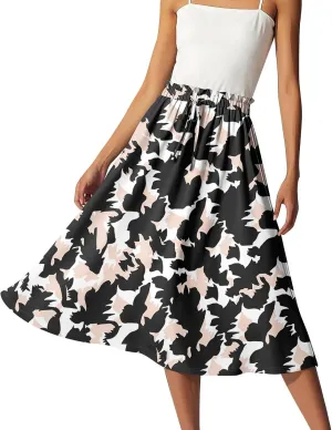 ADHOWBEW Maxi Skirts for Women Beach High Waisted A Line Ruffle Casual Cute Flowy Trendy Midi Length Plus Size Summer Skirts