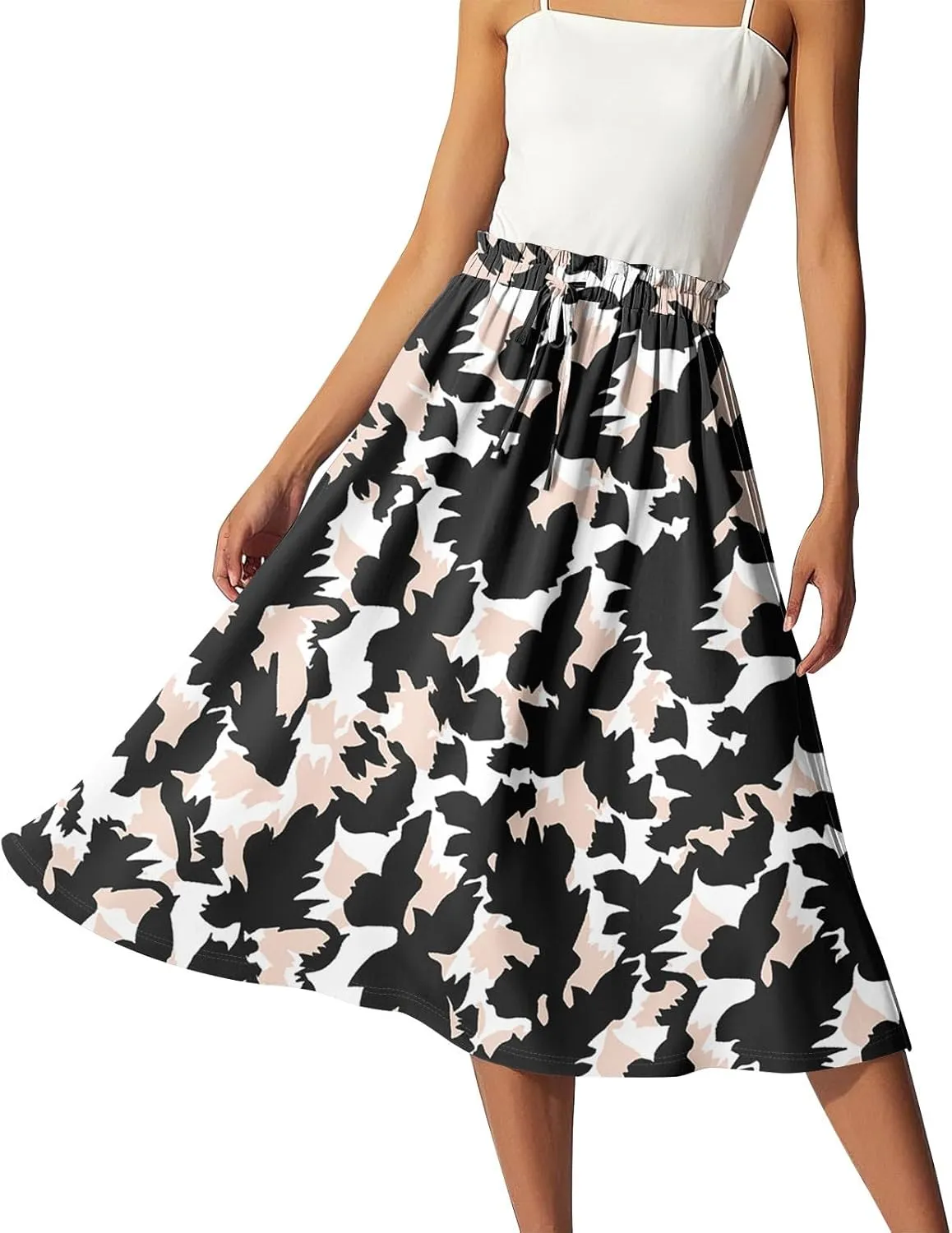 ADHOWBEW Maxi Skirts for Women Beach High Waisted A Line Ruffle Casual Cute Flowy Trendy Midi Length Plus Size Summer Skirts
