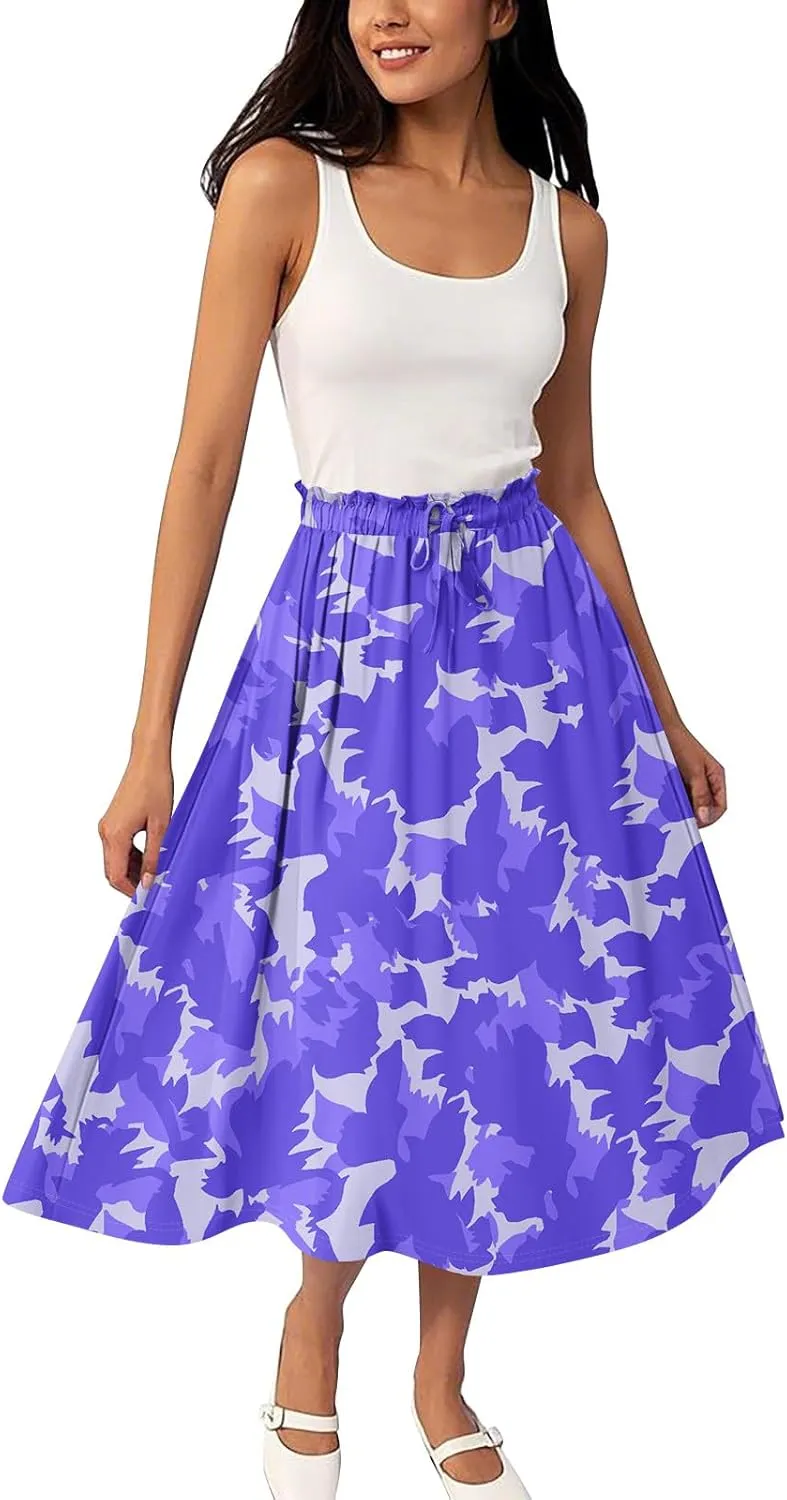 ADHOWBEW Maxi Skirts for Women Beach High Waisted A Line Ruffle Casual Cute Flowy Trendy Midi Length Plus Size Summer Skirts