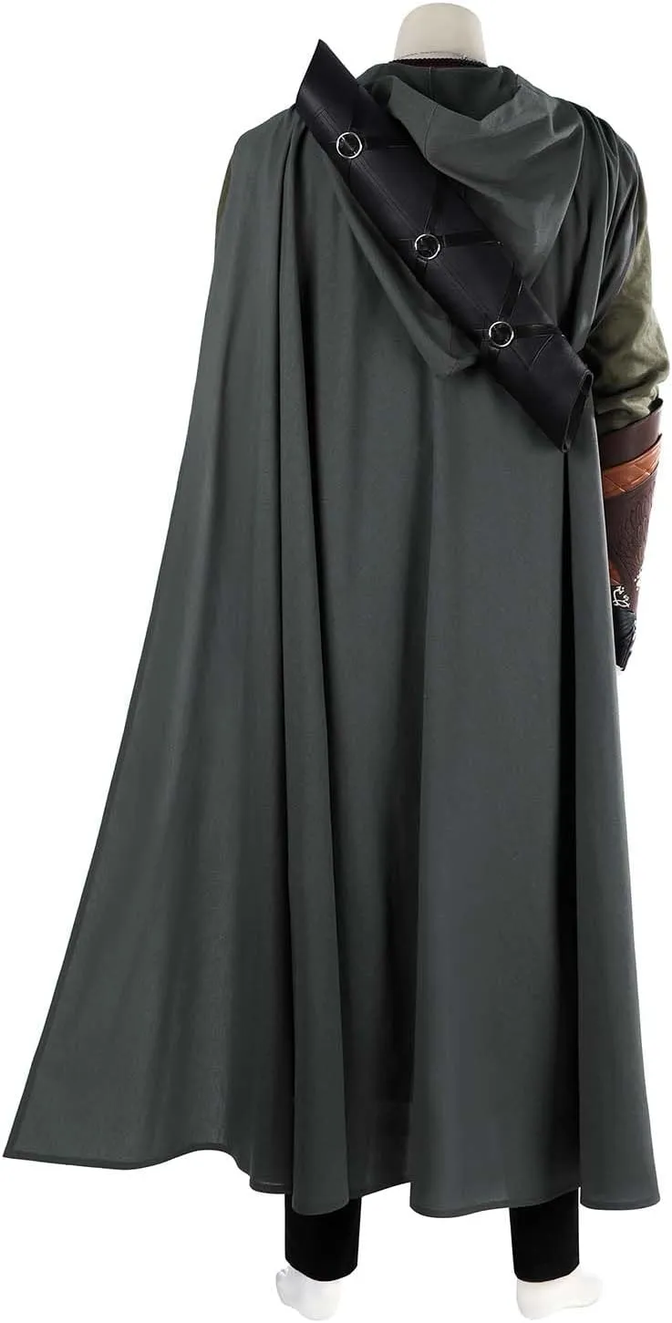Adult Aragorn Cosplay Costume Medieval Hooded Cloak Tunic Uniform Wristband Belt Accessories Halloween Full Outfit