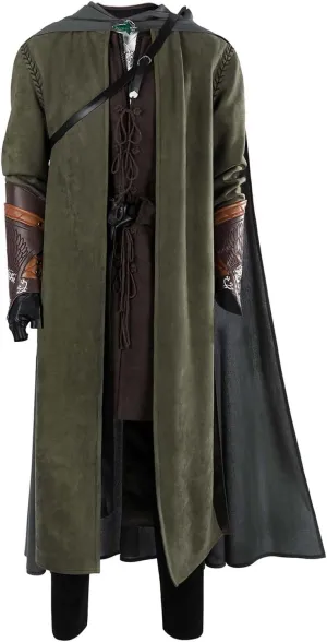 Adult Aragorn Cosplay Costume Medieval Hooded Cloak Tunic Uniform Wristband Belt Accessories Halloween Full Outfit