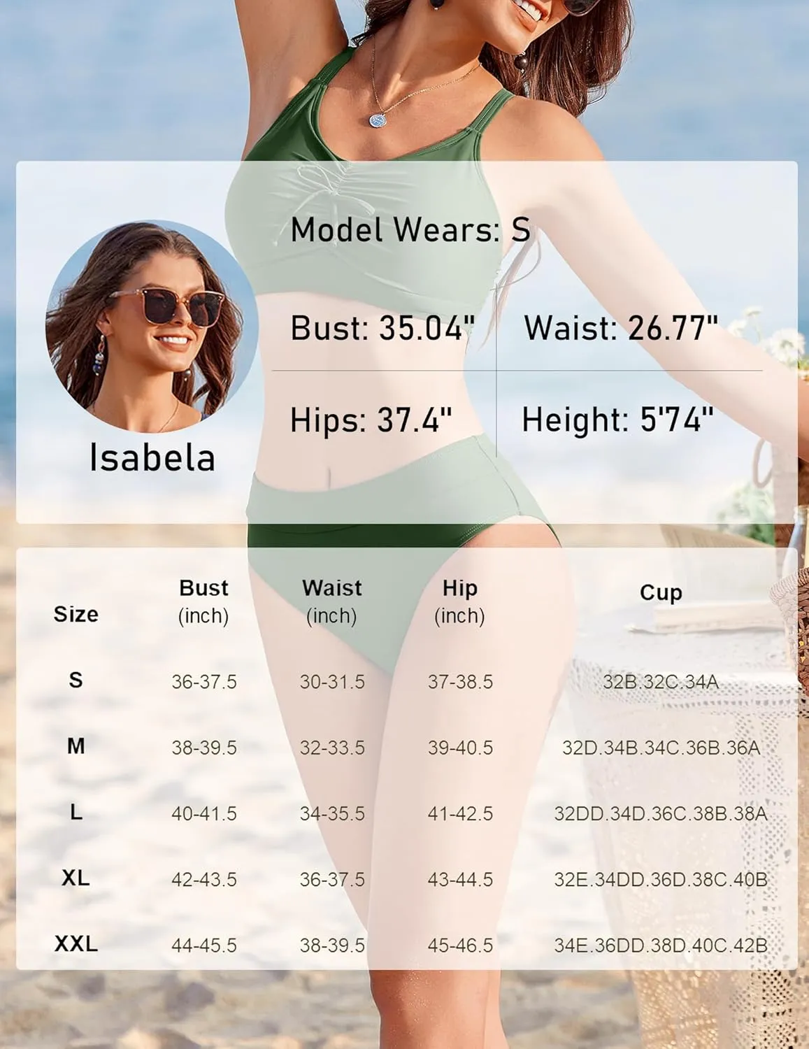 AI'MAGE Bikini Set for Women 2 Piece High Waisted Tummy Control Swimsuits for Women Scoop Neck Women's Bathing Suit 2025