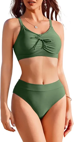 AI'MAGE Bikini Set for Women 2 Piece High Waisted Tummy Control Swimsuits for Women Scoop Neck Women's Bathing Suit 2025