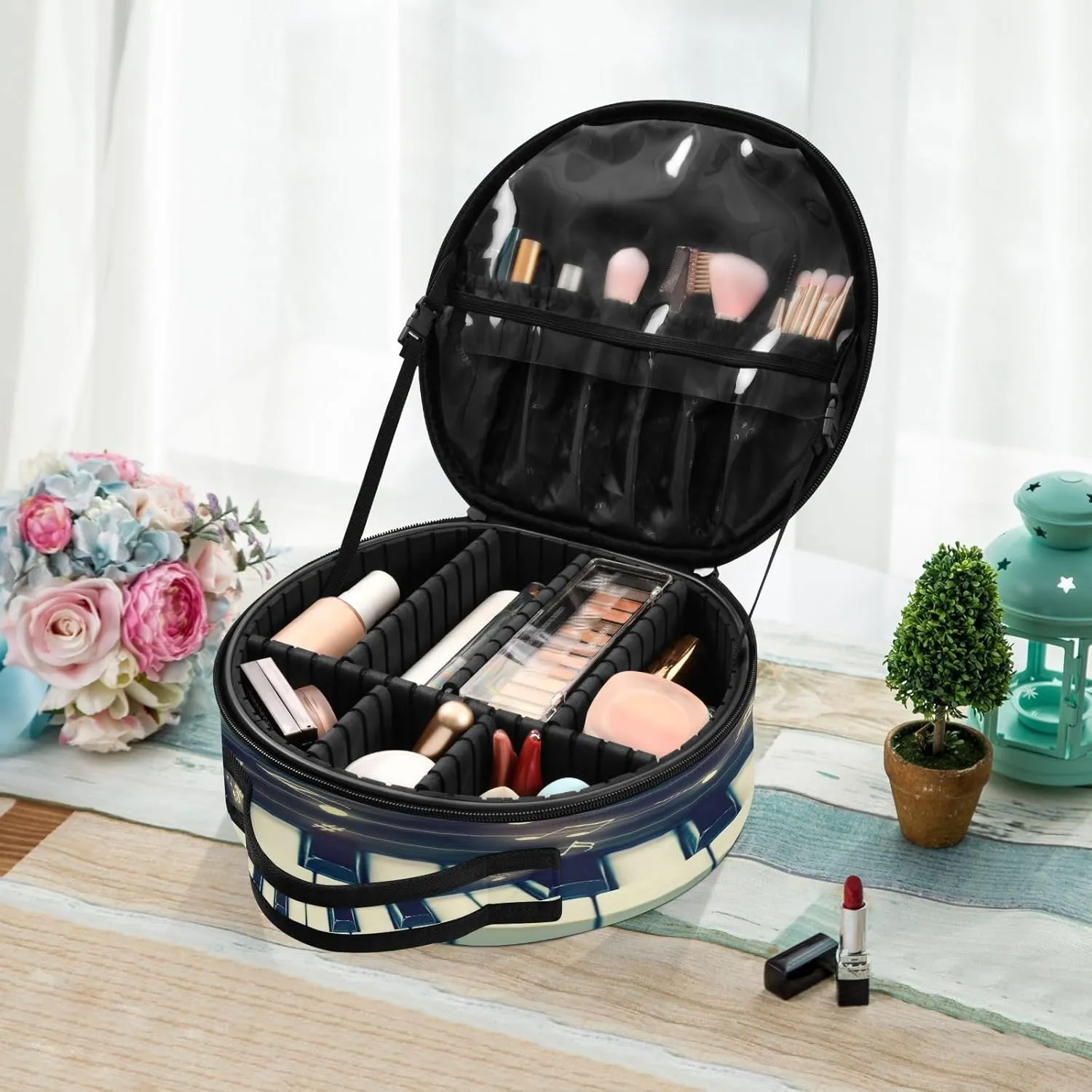 ALAZA Closeup Keyboard of Piano with Music Notes Travel Make Up Organizer Cosmetic Brush Bags Case