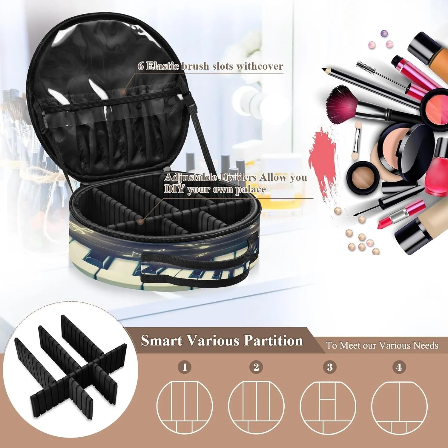 ALAZA Closeup Keyboard of Piano with Music Notes Travel Make Up Organizer Cosmetic Brush Bags Case