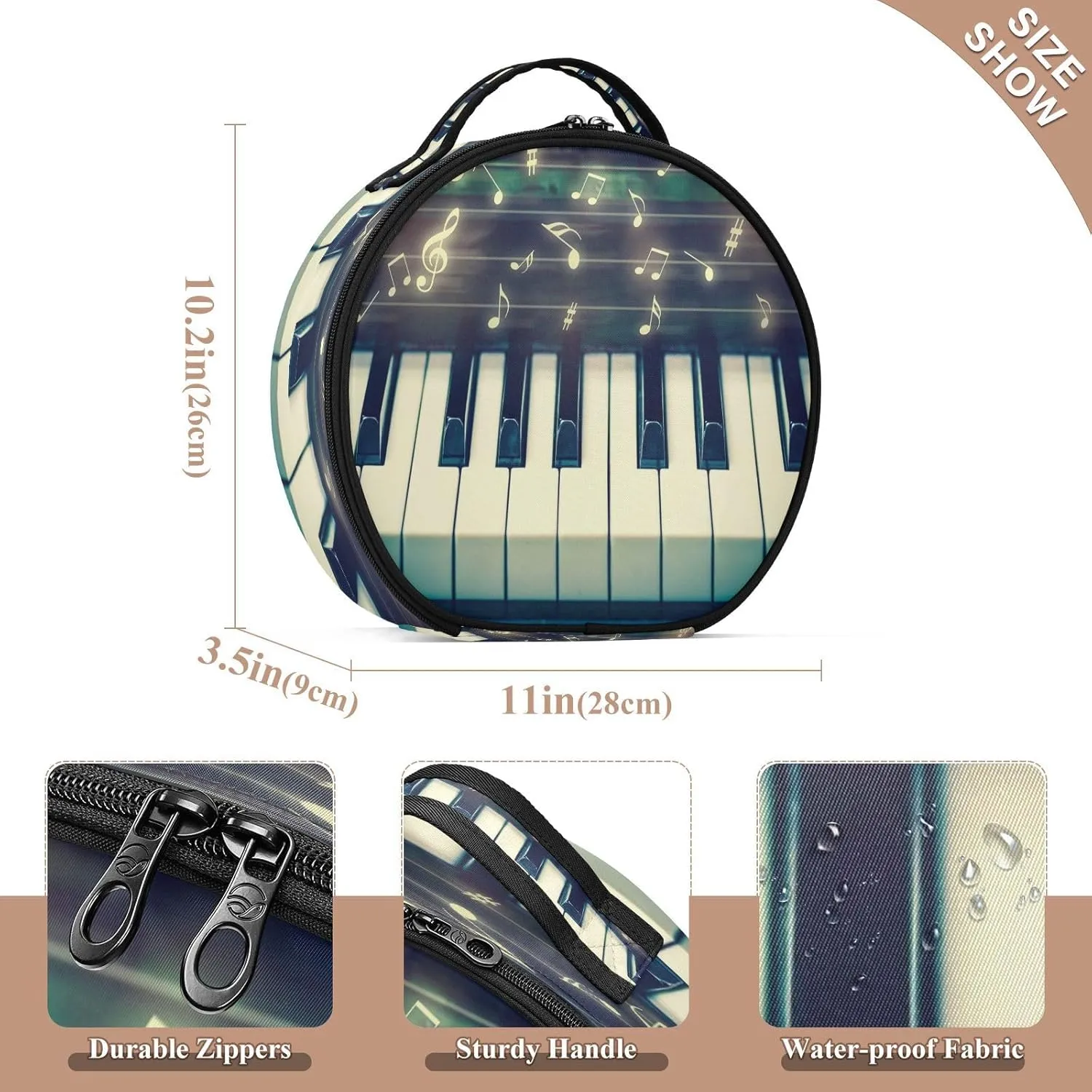 ALAZA Closeup Keyboard of Piano with Music Notes Travel Make Up Organizer Cosmetic Brush Bags Case