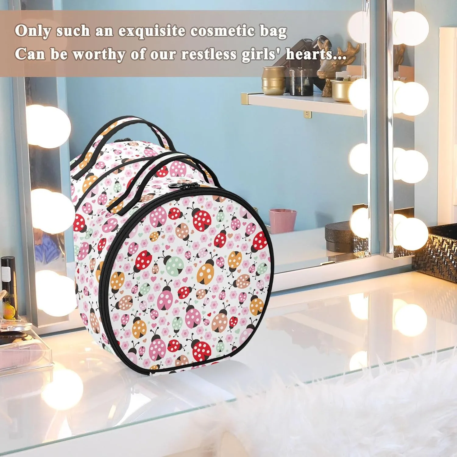 ALAZA Lady Bug Polka Dot Portable Cosmetic Bag Large Capacity Travel Makeup Case Organizer