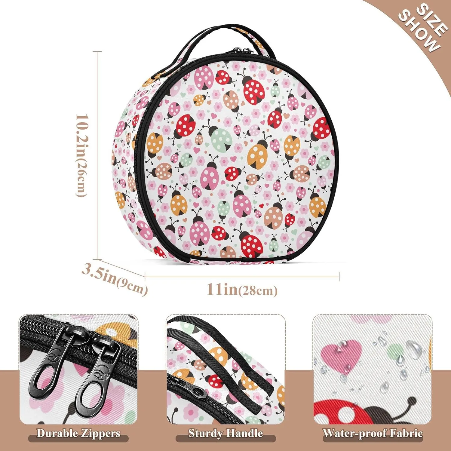 ALAZA Lady Bug Polka Dot Portable Cosmetic Bag Large Capacity Travel Makeup Case Organizer