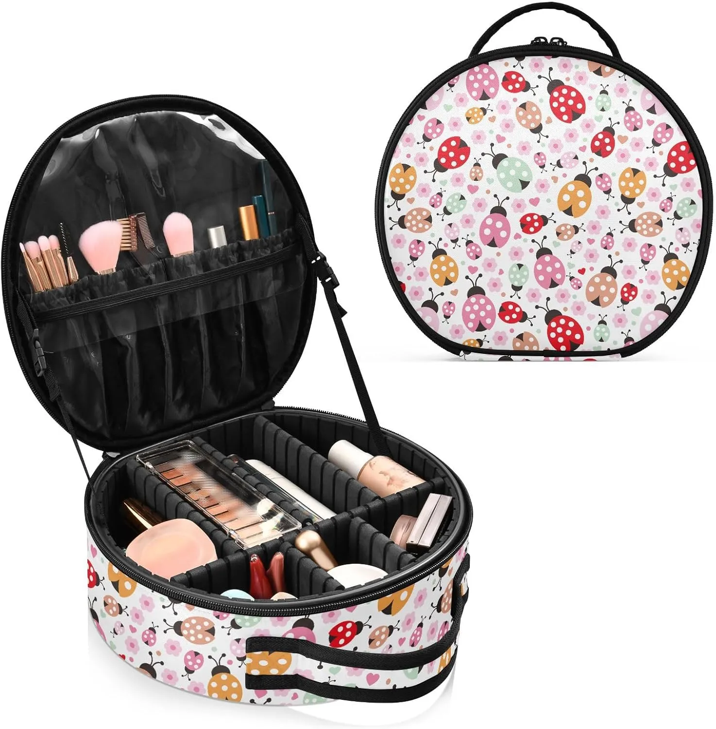 ALAZA Lady Bug Polka Dot Portable Cosmetic Bag Large Capacity Travel Makeup Case Organizer