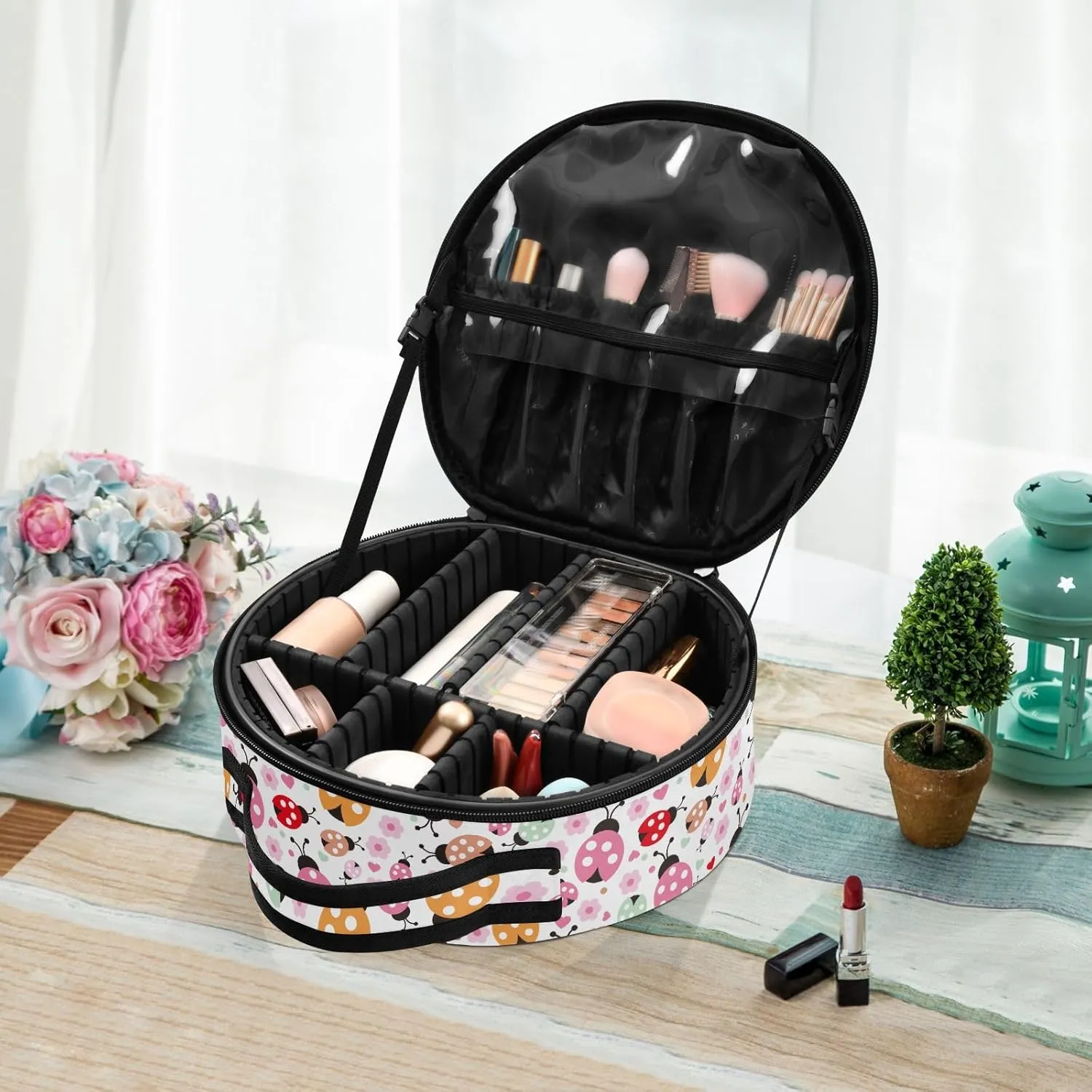ALAZA Lady Bug Polka Dot Portable Cosmetic Bag Large Capacity Travel Makeup Case Organizer