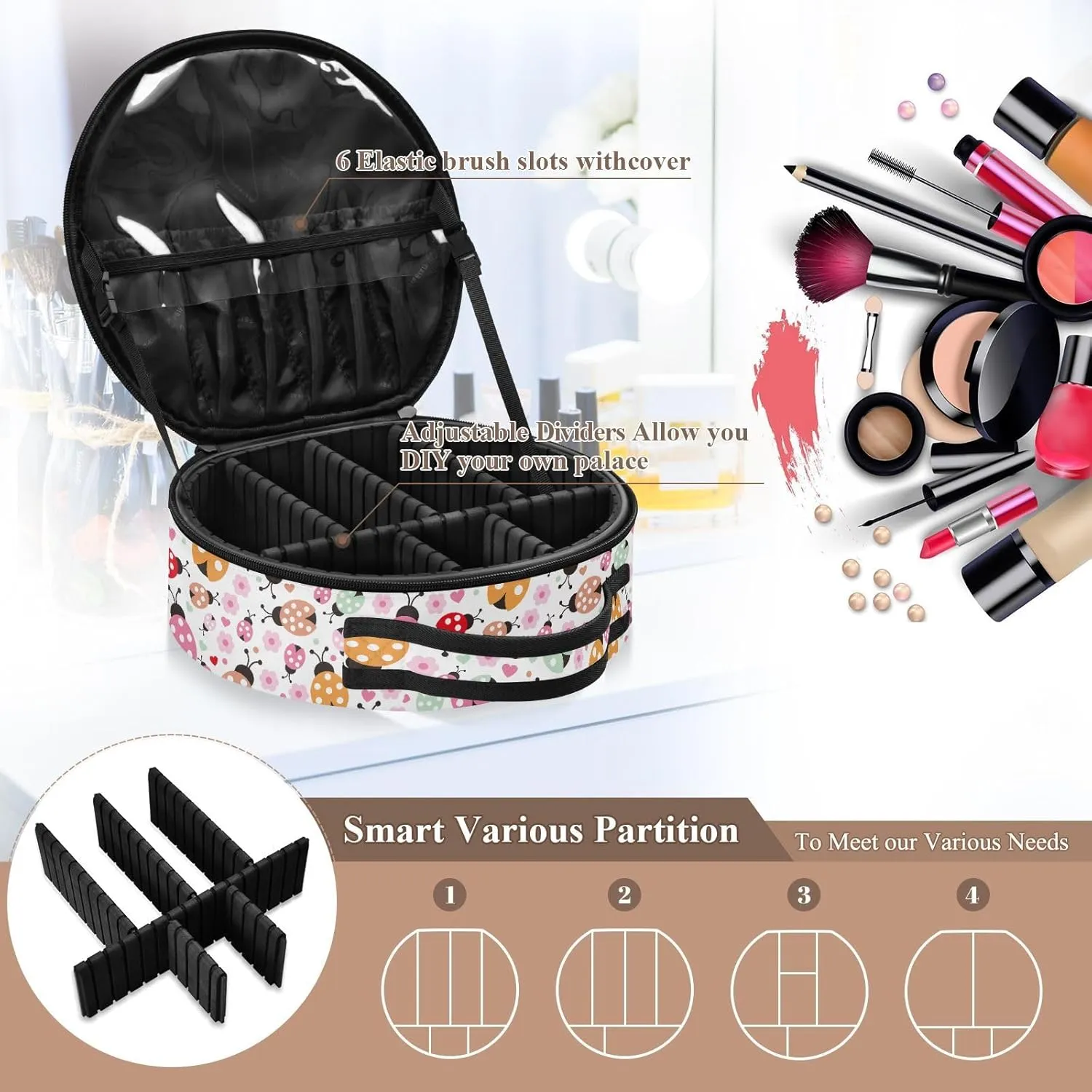 ALAZA Lady Bug Polka Dot Portable Cosmetic Bag Large Capacity Travel Makeup Case Organizer