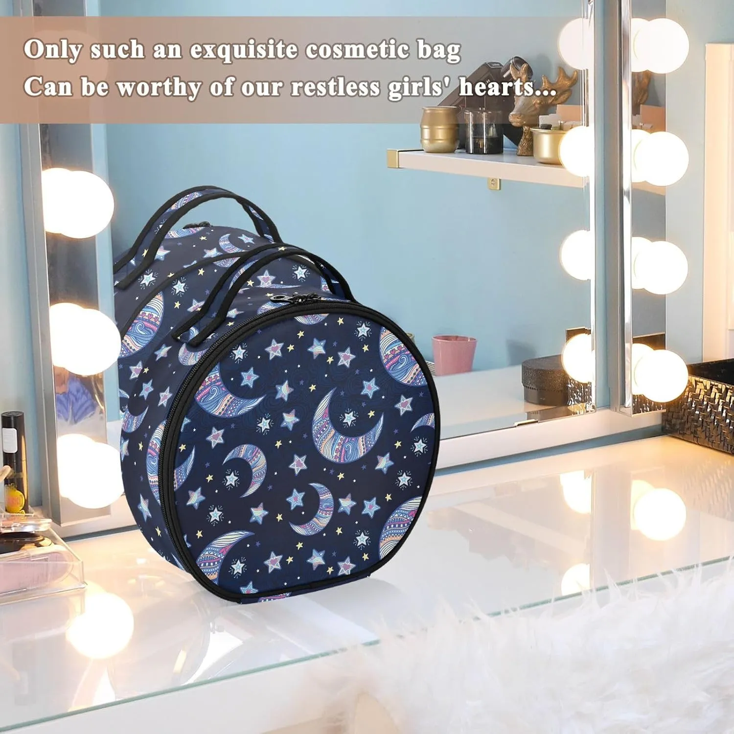 ALAZA Night Stars Crescent Moon Portable Cosmetic Bag Large Capacity Travel Makeup Case Organizer