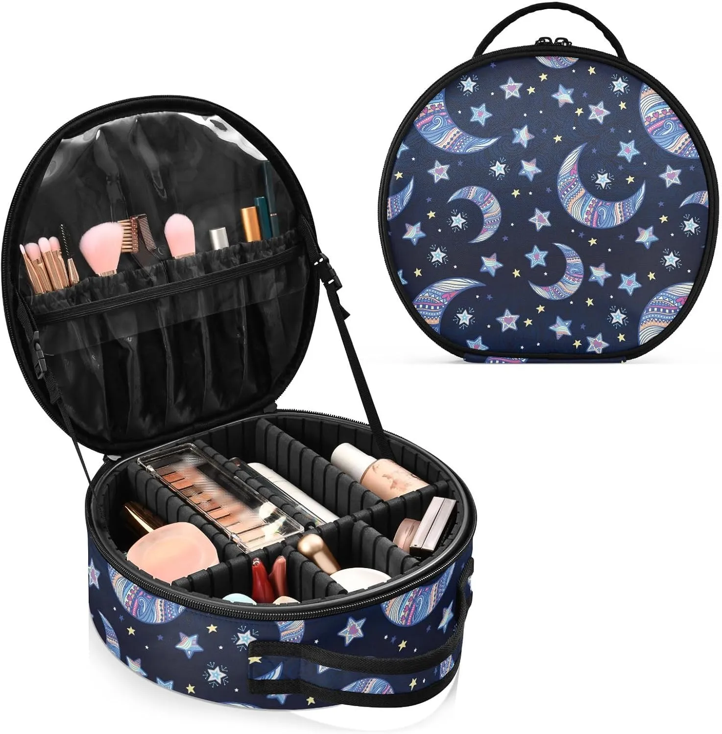 ALAZA Night Stars Crescent Moon Portable Cosmetic Bag Large Capacity Travel Makeup Case Organizer