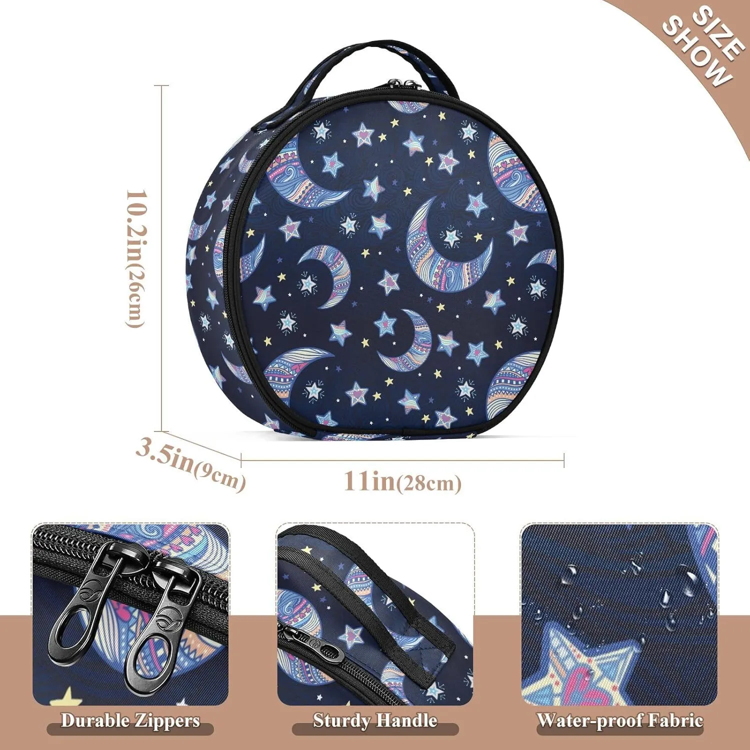 ALAZA Night Stars Crescent Moon Portable Cosmetic Bag Large Capacity Travel Makeup Case Organizer