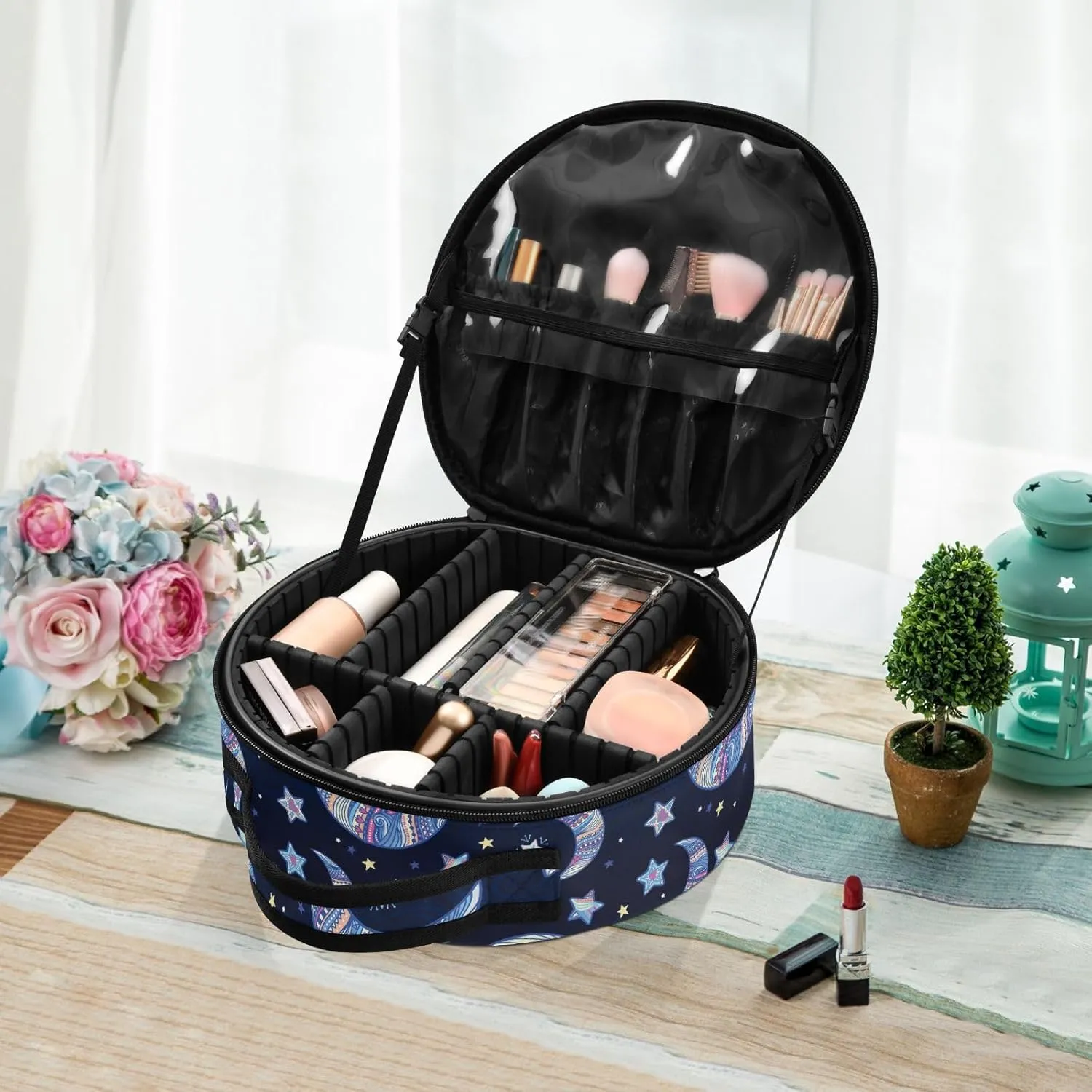 ALAZA Night Stars Crescent Moon Portable Cosmetic Bag Large Capacity Travel Makeup Case Organizer