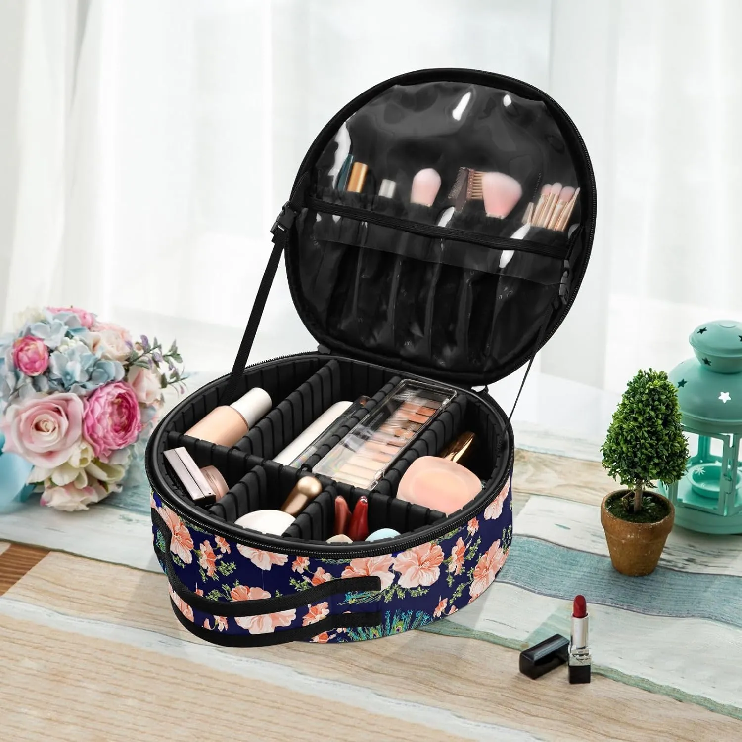 ALAZA Peacock Flower Makeup Brush Organizer Cosmetics Bags for Cosmetics Brushes