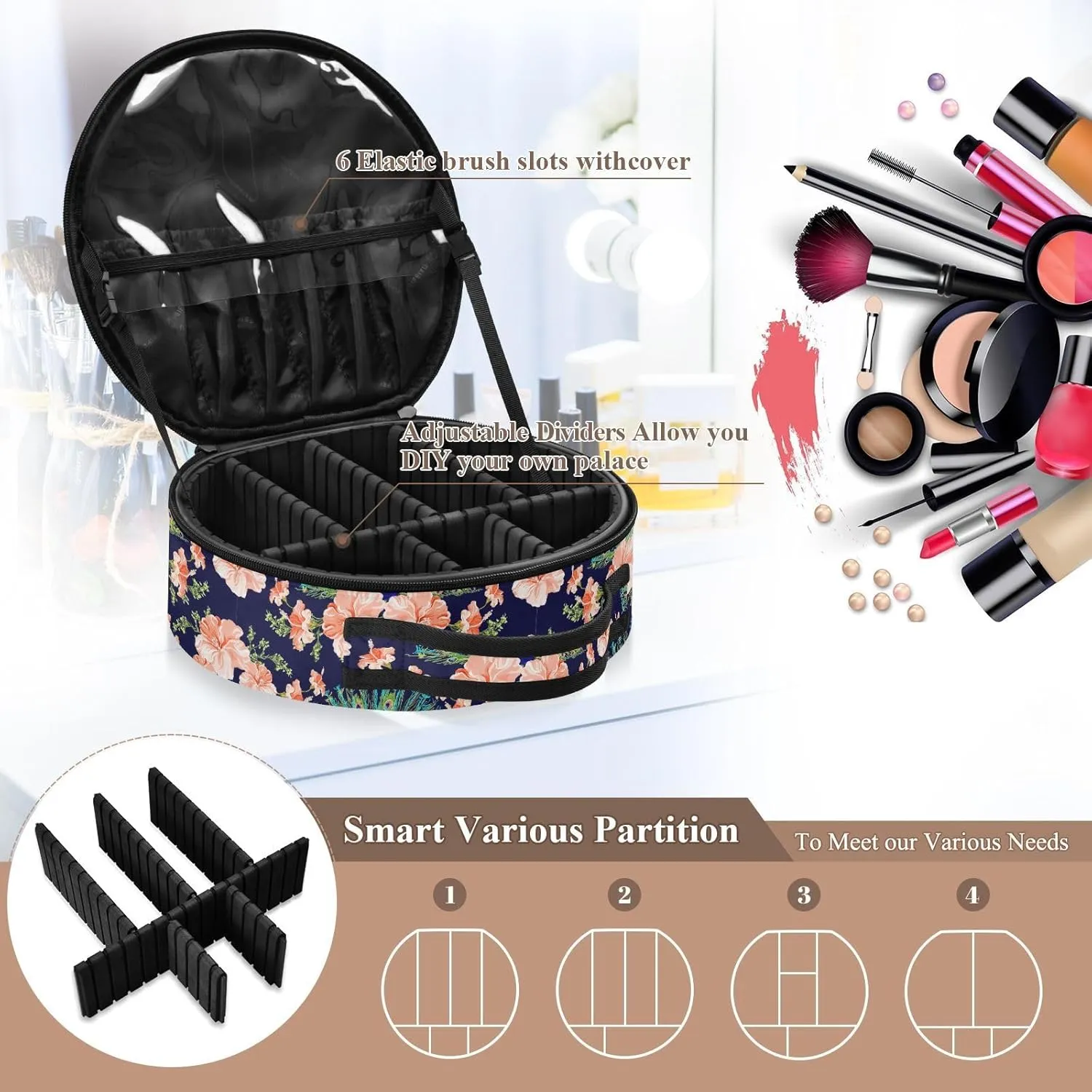 ALAZA Peacock Flower Makeup Brush Organizer Cosmetics Bags for Cosmetics Brushes