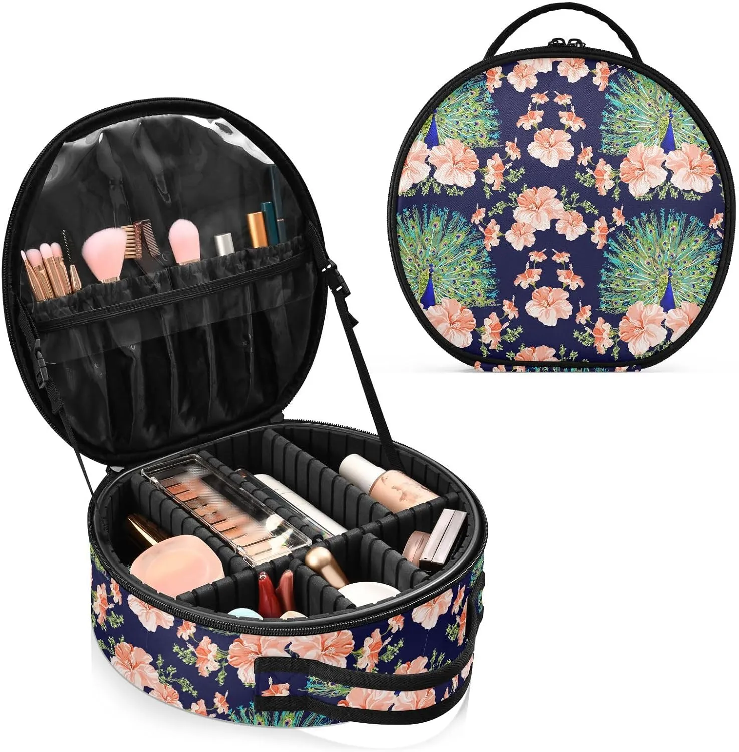 ALAZA Peacock Flower Makeup Brush Organizer Cosmetics Bags for Cosmetics Brushes