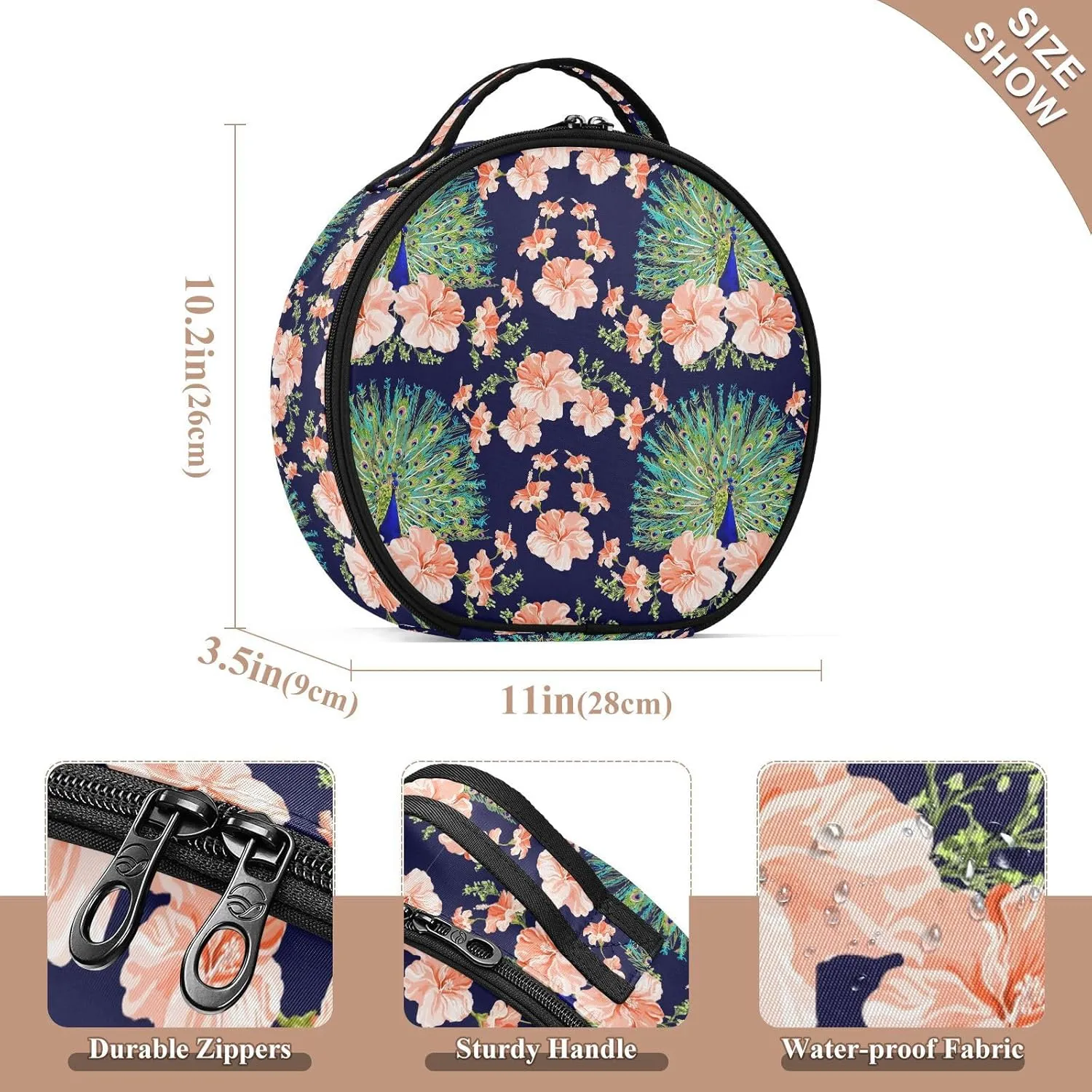 ALAZA Peacock Flower Makeup Brush Organizer Cosmetics Bags for Cosmetics Brushes
