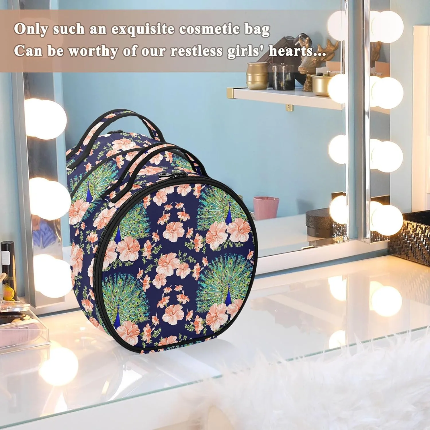 ALAZA Peacock Flower Makeup Brush Organizer Cosmetics Bags for Cosmetics Brushes