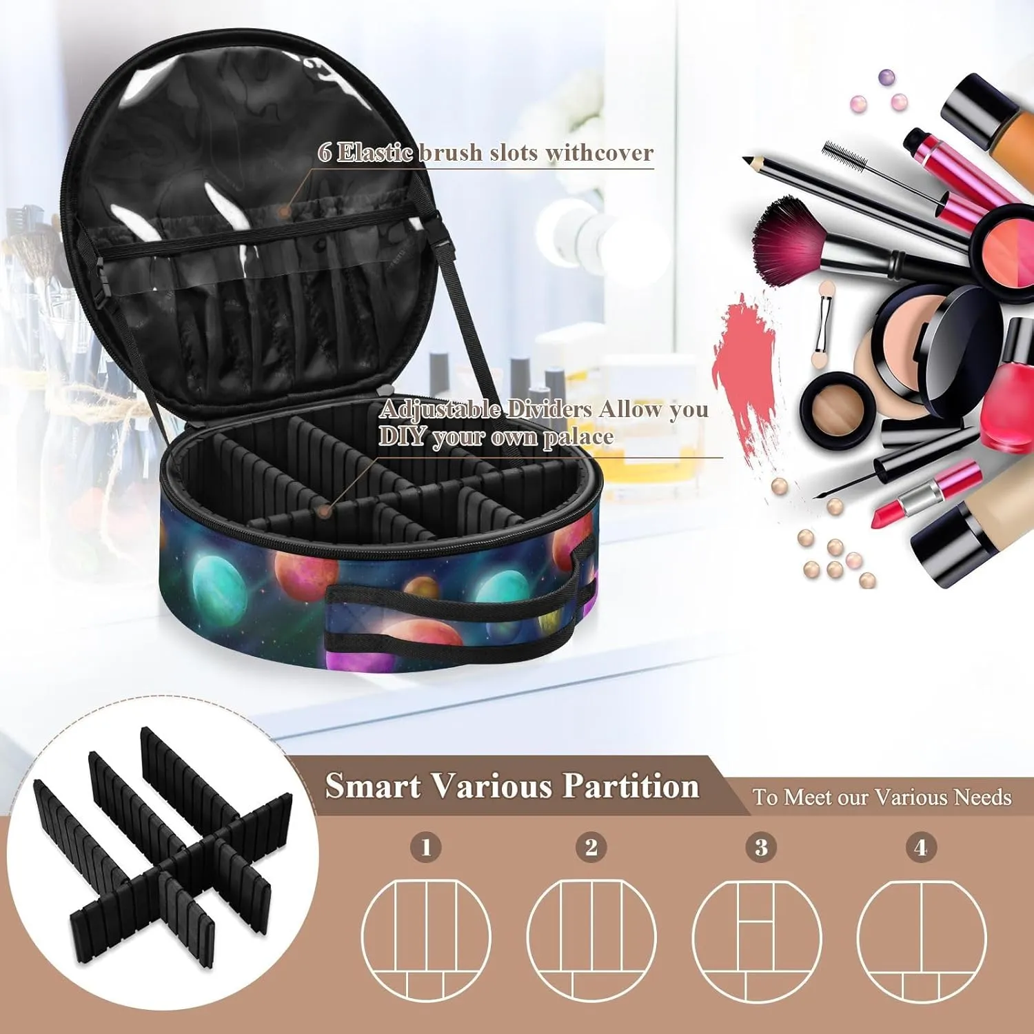 ALAZA Planets Colorful Makeup Bag Travel Cosmetic Bag Large Toiletry Organizer