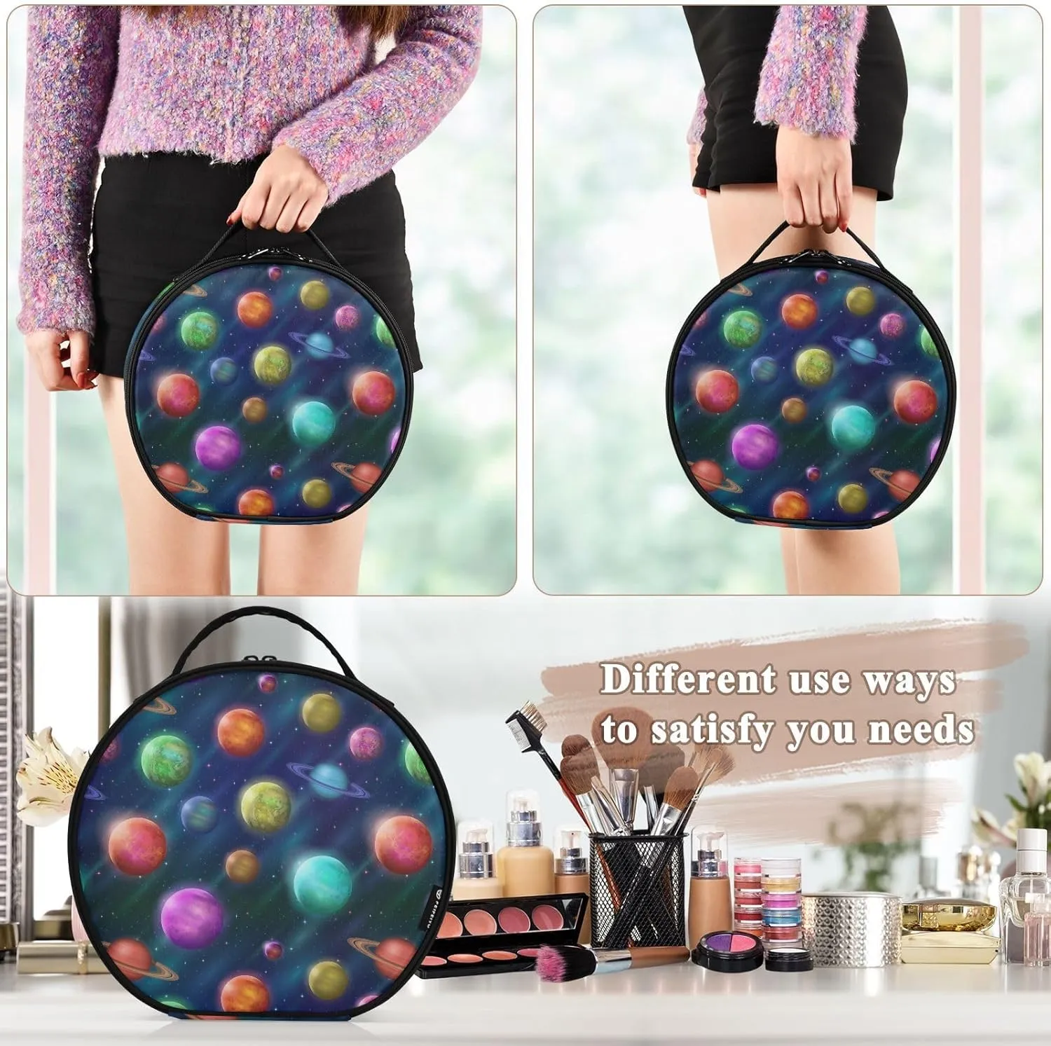 ALAZA Planets Colorful Makeup Bag Travel Cosmetic Bag Large Toiletry Organizer