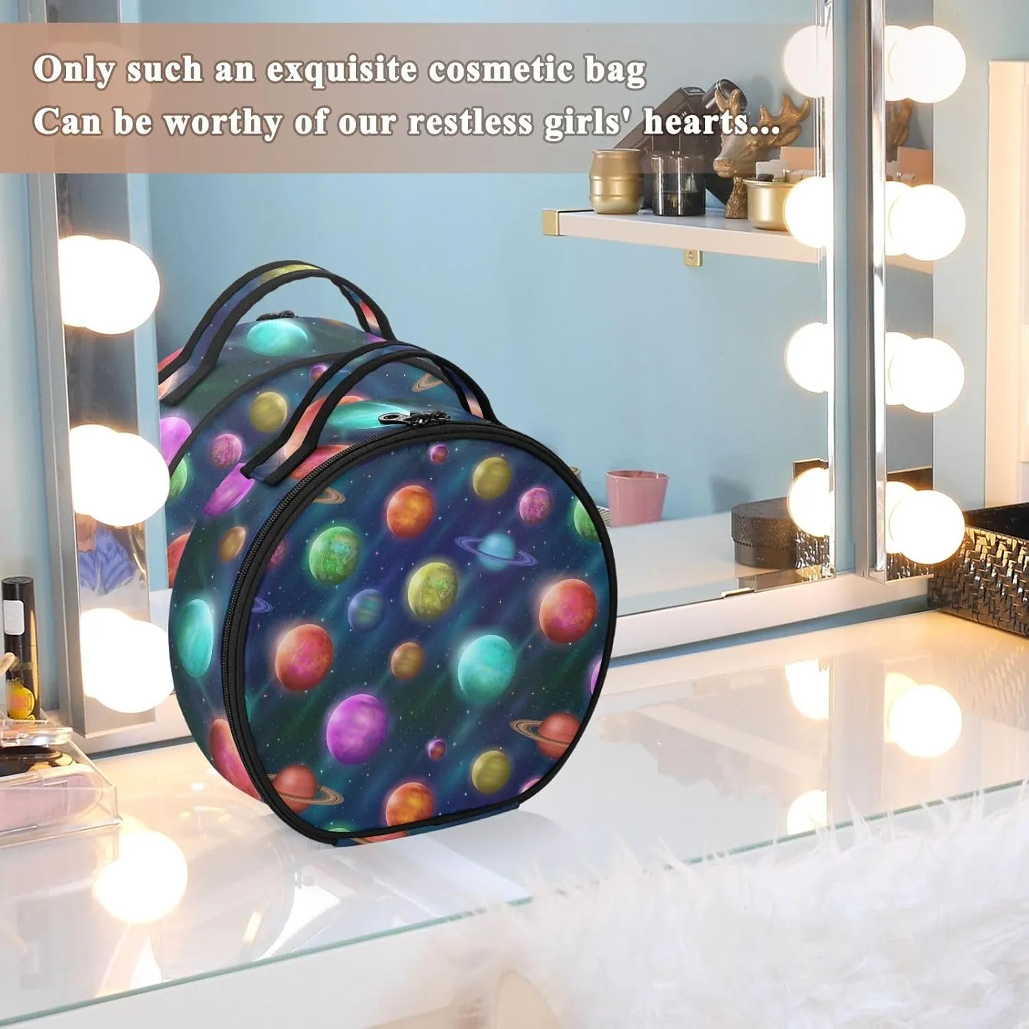 ALAZA Planets Colorful Makeup Bag Travel Cosmetic Bag Large Toiletry Organizer