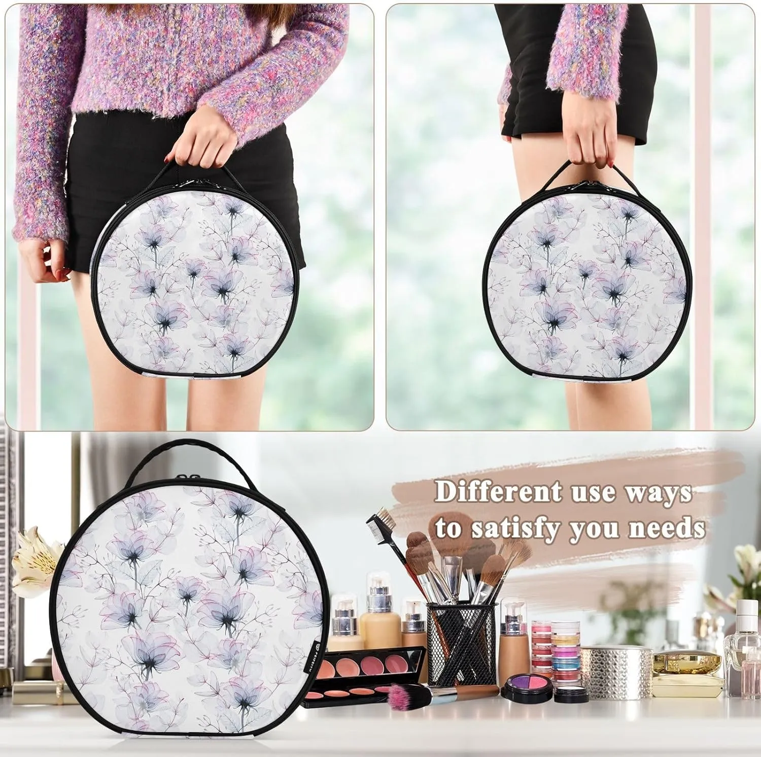 ALAZA Rose Flowers and Eucalyptus Leaves Toiletry Bag Travel Makeup Case Organizer for Women