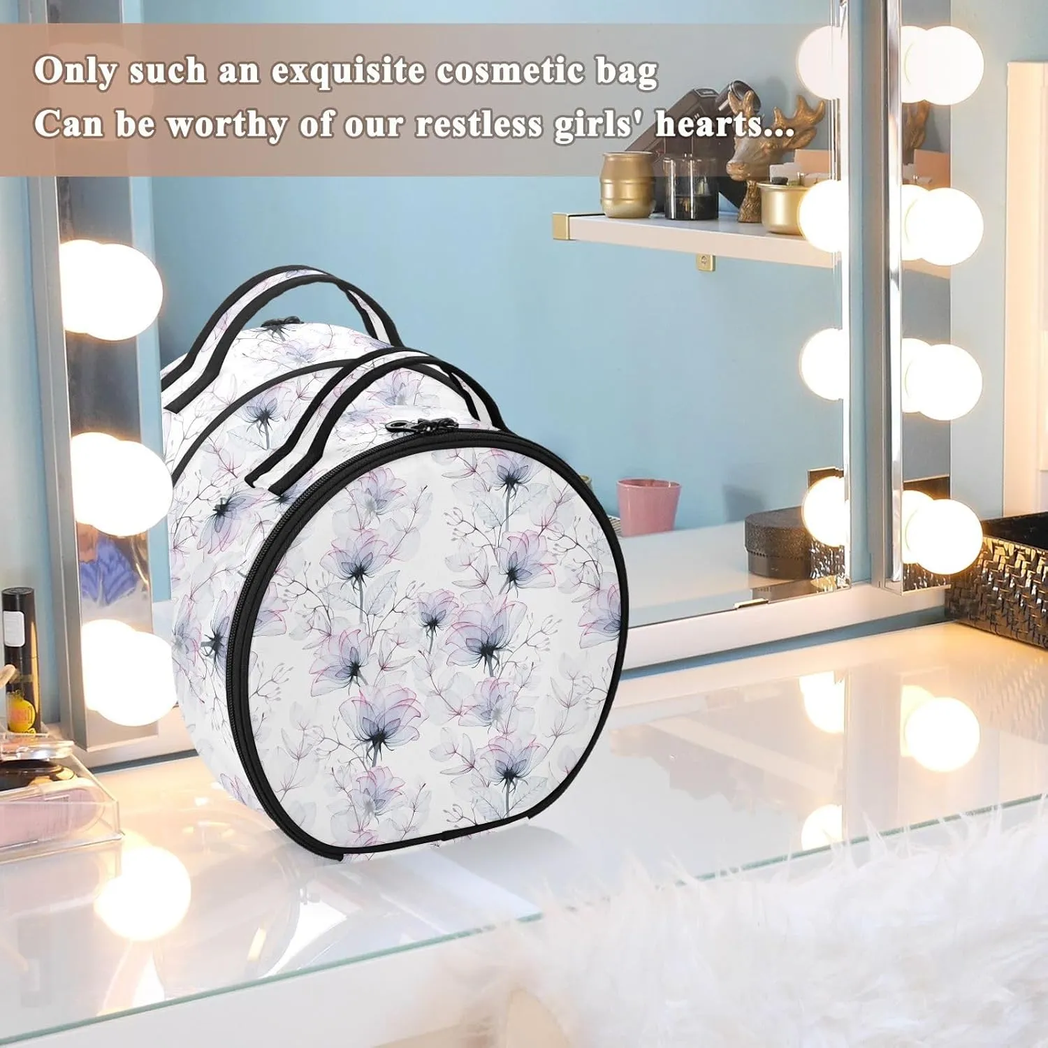 ALAZA Rose Flowers and Eucalyptus Leaves Toiletry Bag Travel Makeup Case Organizer for Women