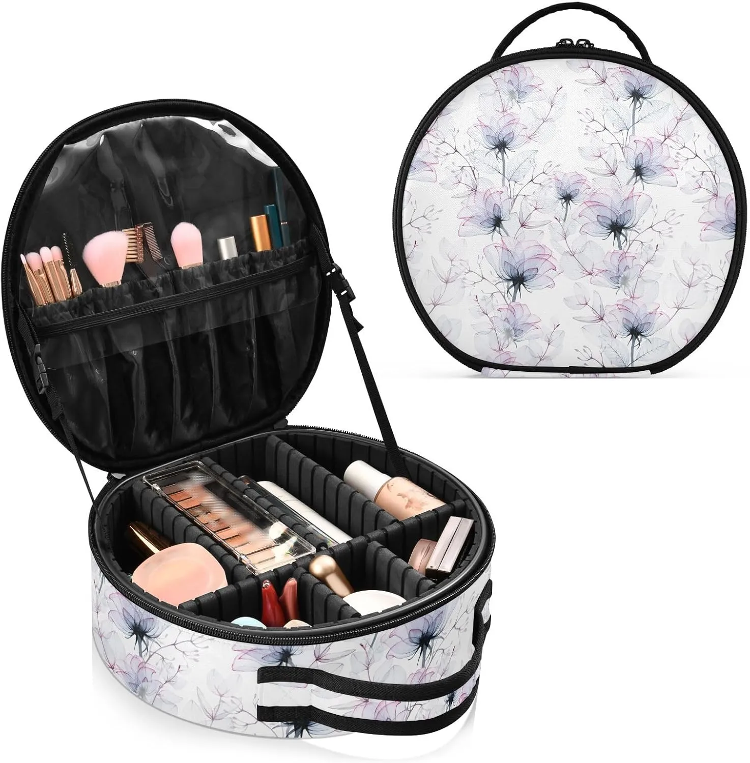 ALAZA Rose Flowers and Eucalyptus Leaves Toiletry Bag Travel Makeup Case Organizer for Women