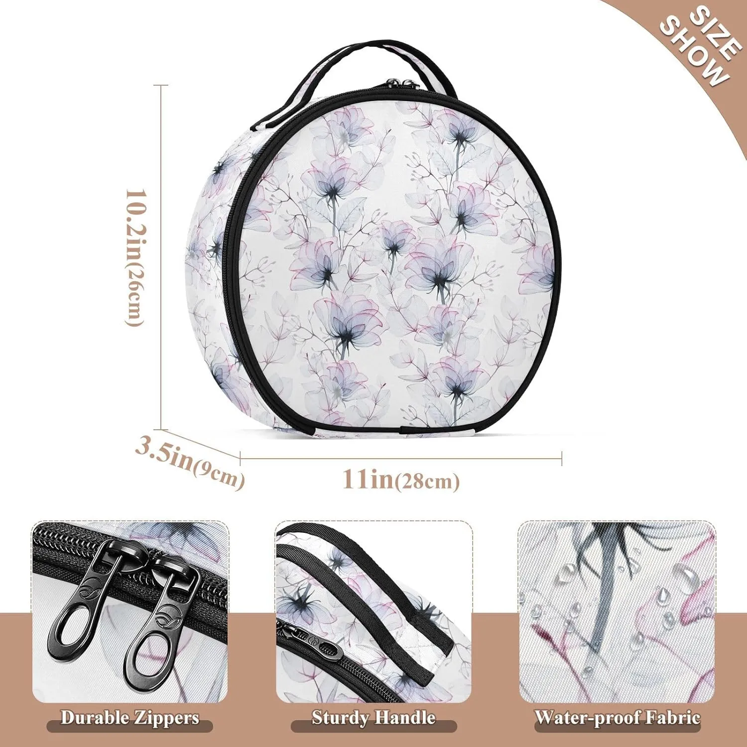 ALAZA Rose Flowers and Eucalyptus Leaves Toiletry Bag Travel Makeup Case Organizer for Women
