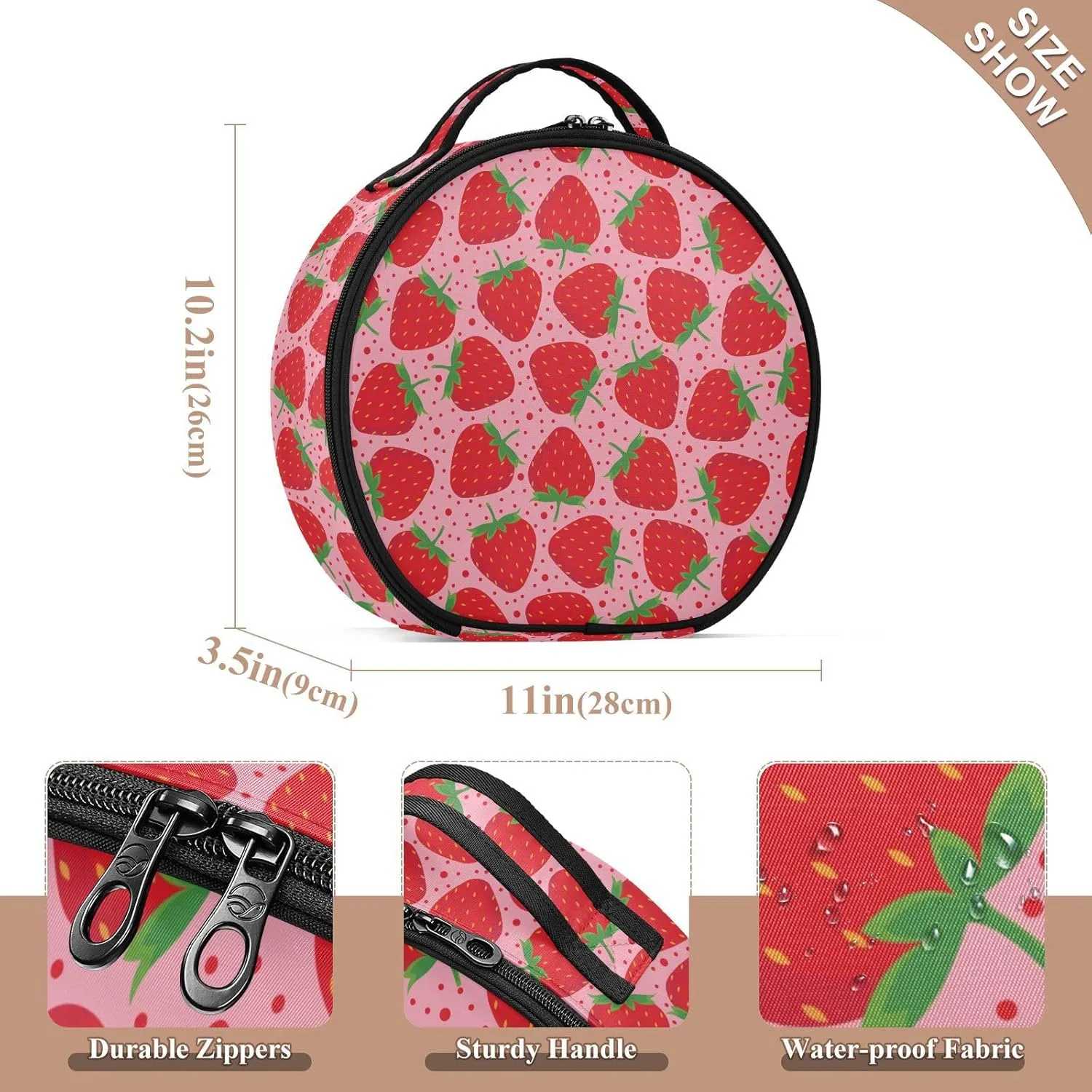 ALAZA Strawberry on Pink Makeup Bag Travel Cosmetic Bag Large Toiletry Organizer