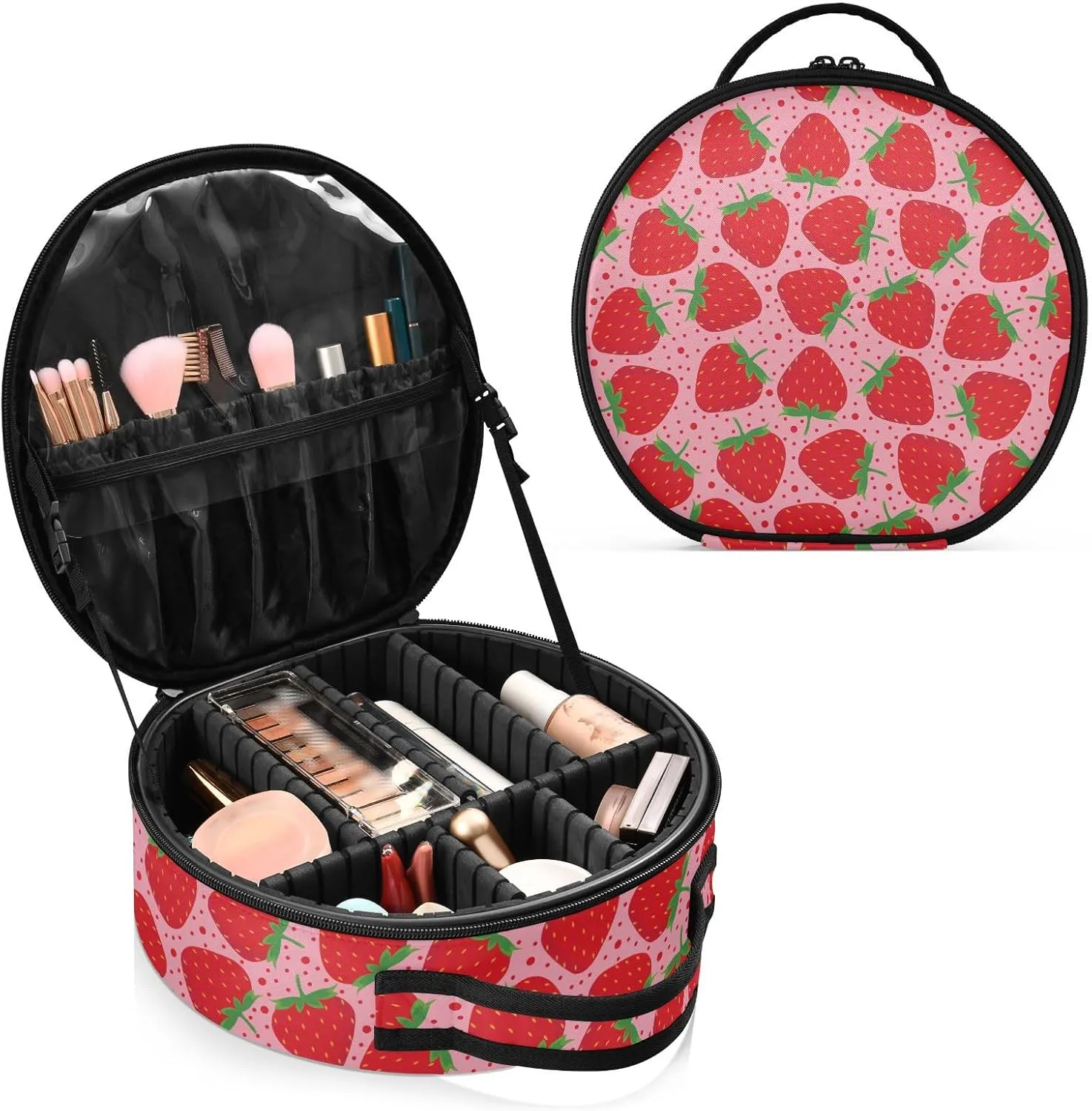 ALAZA Strawberry on Pink Makeup Bag Travel Cosmetic Bag Large Toiletry Organizer