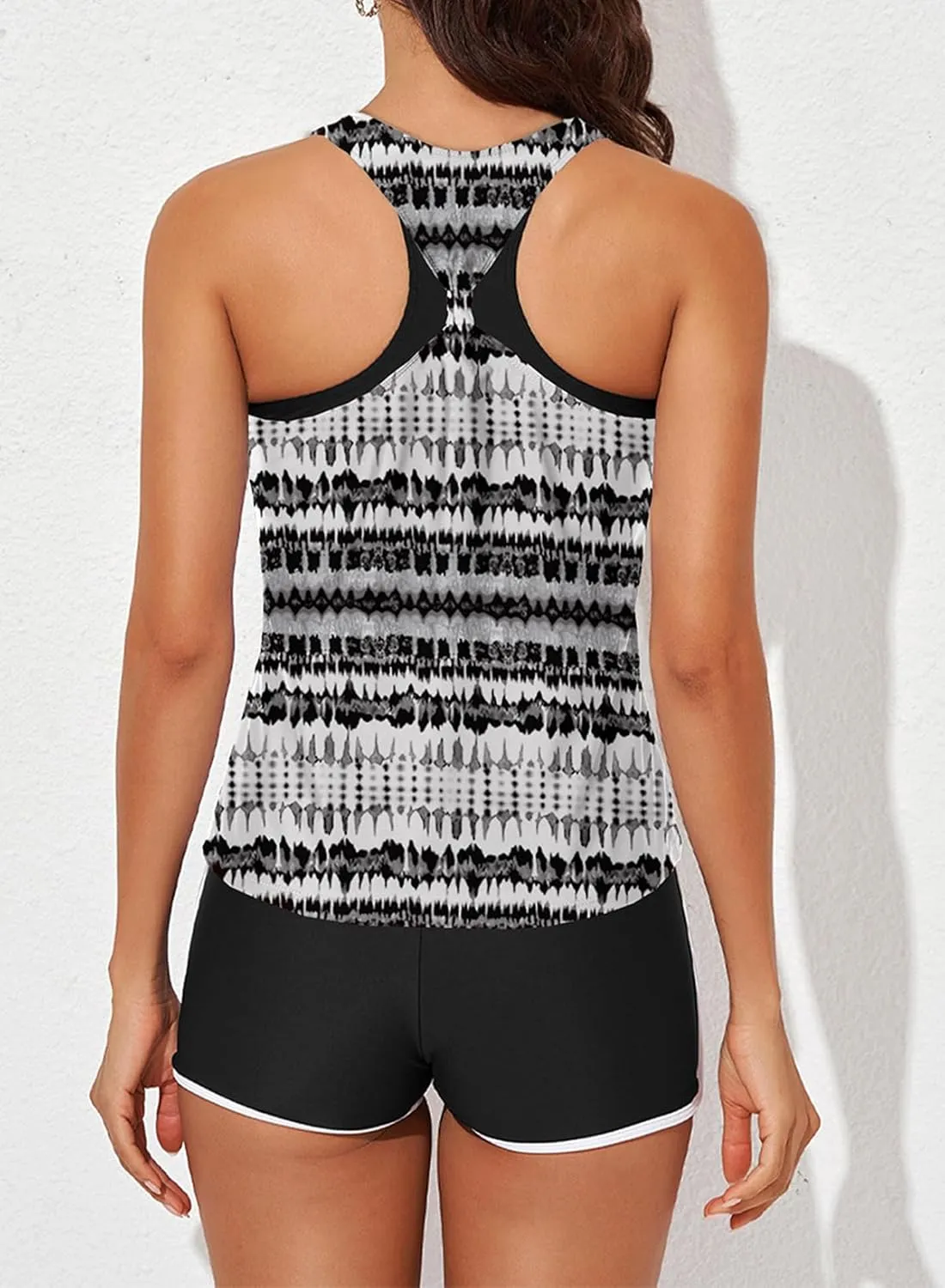 Aleumdr Womens Athletic 3 Piece Tankini Swimsuits with Shorts Swim Tank Tops with Sports Bra and Boyshorts Bathing Suits
