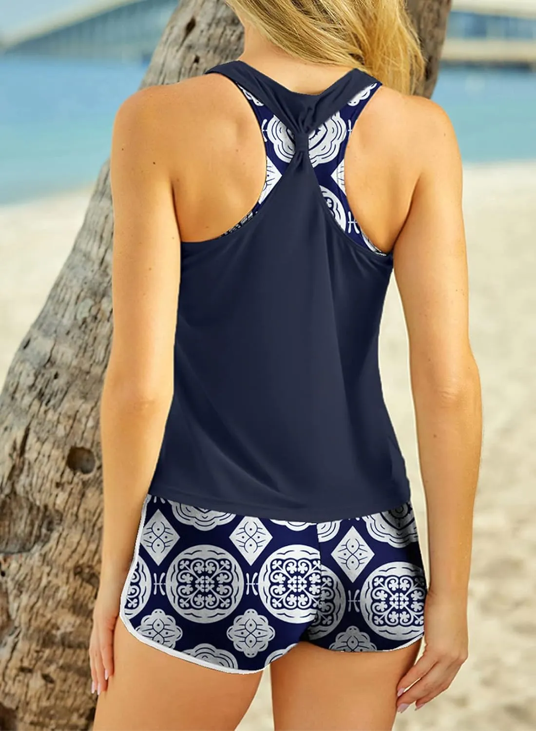 Aleumdr Womens Athletic 3 Piece Tankini Swimsuits with Shorts Swim Tank Tops with Sports Bra and Boyshorts Bathing Suits