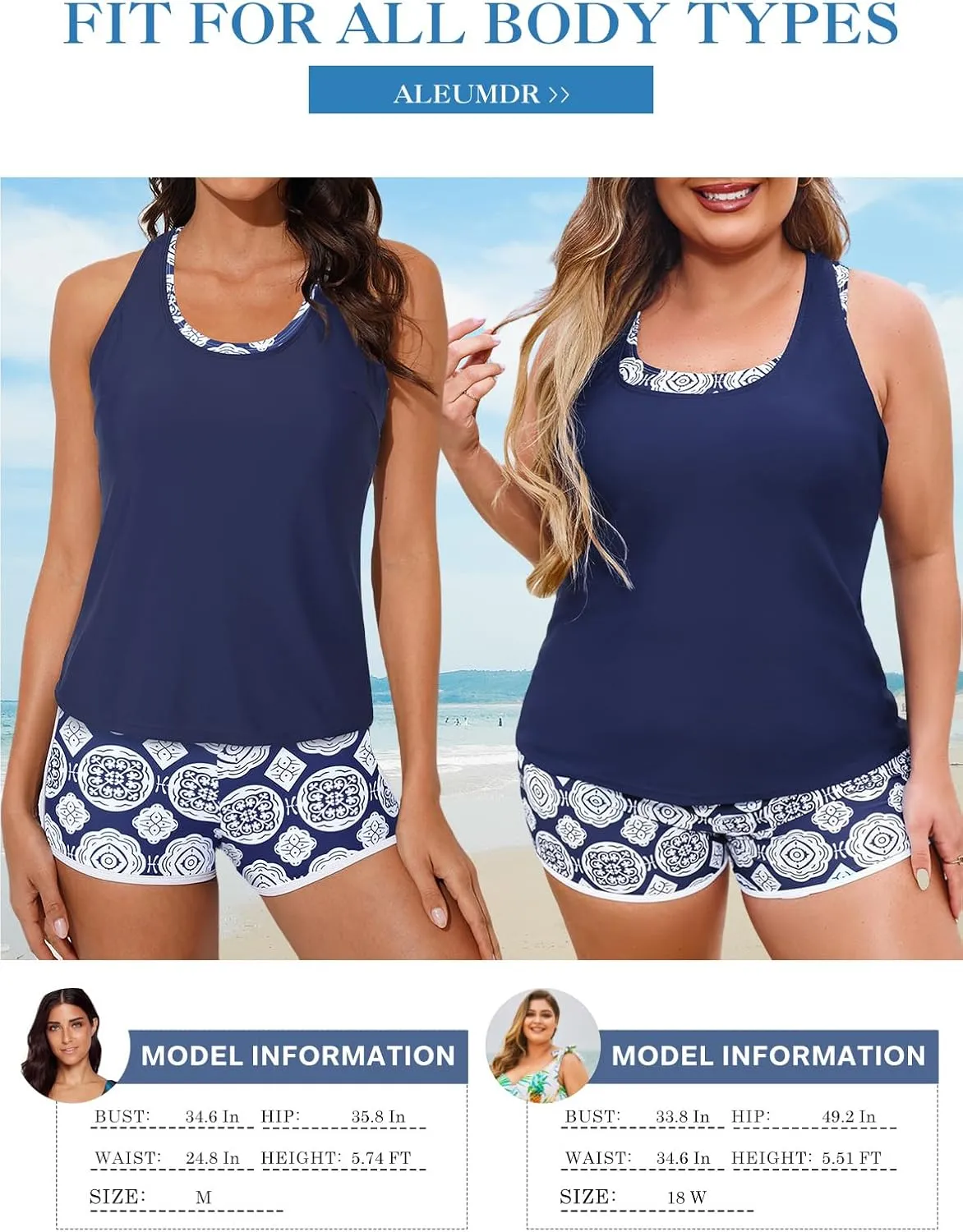 Aleumdr Womens Athletic 3 Piece Tankini Swimsuits with Shorts Swim Tank Tops with Sports Bra and Boyshorts Bathing Suits