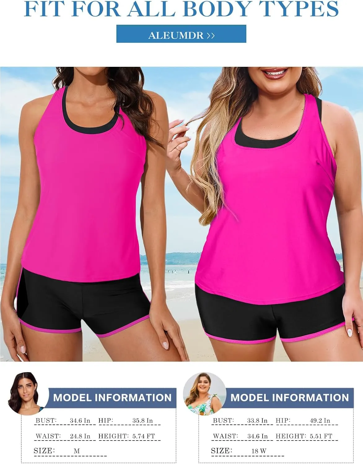 Aleumdr Womens Athletic 3 Piece Tankini Swimsuits with Shorts Swim Tank Tops with Sports Bra and Boyshorts Bathing Suits